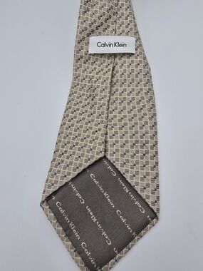 Calvin Klein Tan Beige Geometric Silk Tie